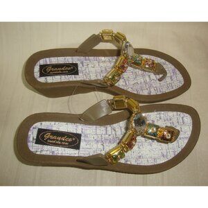 Grandco Beach Pool Thong BLING Gold Tone Jeweled Flip Flop Sandals Size US 8 NEW